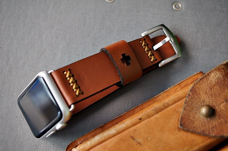 AWBF08-D60 -GOLD handgefertigt Vintage Leder Uhrenarmband incl. Lugs Adapter für Apple Watch 1 und 2 (oder Apple Watch Sport) 42mm oder 38mm – Bild 5